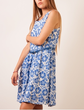 Rochie De Vara Cu Flori Albastru Si Alb